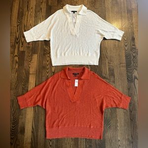 2 - NWT Women’s BANANA REPUBLIC Oversize-Collar Quarter-Sleeve Pullover